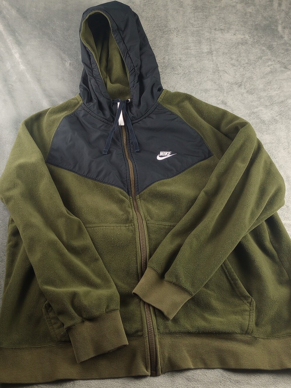 Nike Fleece zip Up Hoodie, Men's XL, Black Olive Green Hooded sweatshirt